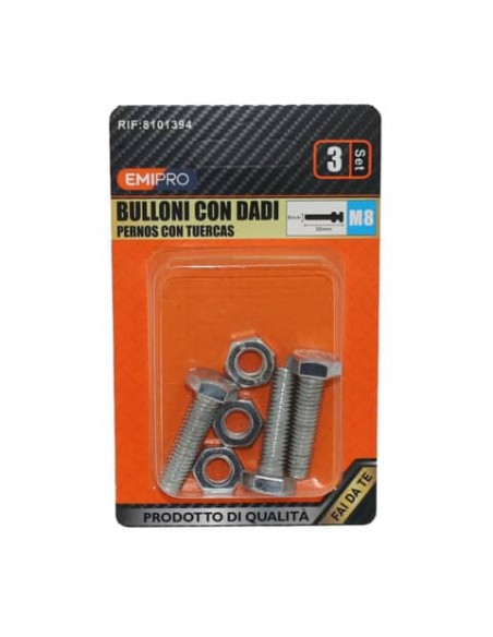 Bulloni con dadi Emi M8 x 30 mm - conf. 3 pezzi - 8101394