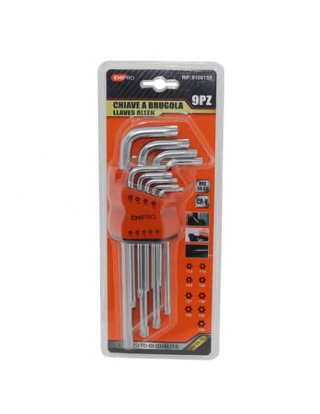 Kit di chiavi a brugola assortite Emi - puntale tork - conf. da 9 pezzi - 8100157