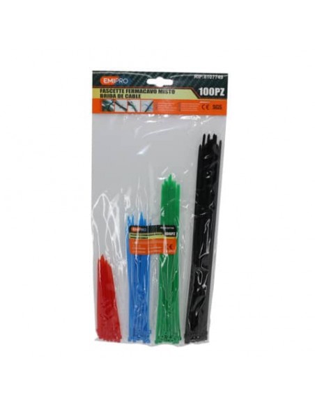Fascette farmacavo Emi misure miste e colori assortiti - conf. 100 pezzi da 100 a 250 mm - 8107749