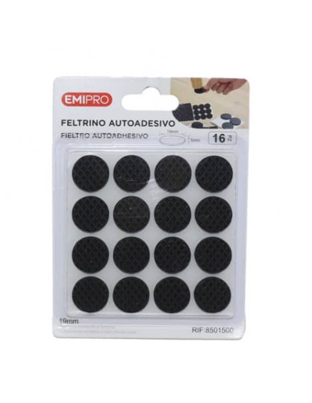 Feltrino adesivo tondo Emi Ø 19 mm - nero - conf. da 16 pezzi - 8501500