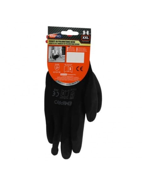 Guanti da lavoro in poliuretano Emi 11/XXL - nero - EN 388 4131X - 8104356