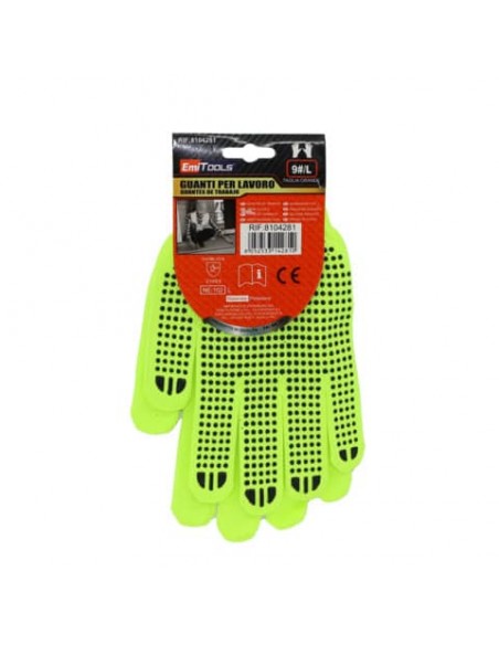 Guanti da lavoro in nylon Emi antiscivolo - 9/L - giallo fluo - EN 388:2016 - 214XX - 8104281