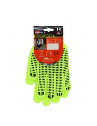 Guanti da lavoro in nylon Emi antiscivolo - 10/XL - giallo fluo - EN 388:2016 - 214XX - 8104282