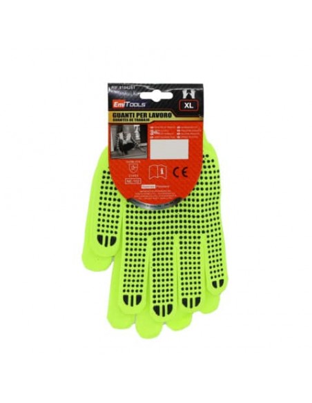 Guanti da lavoro in nylon Emi antiscivolo - 10/XL - giallo fluo - EN 388:2016 - 214XX - 8104282