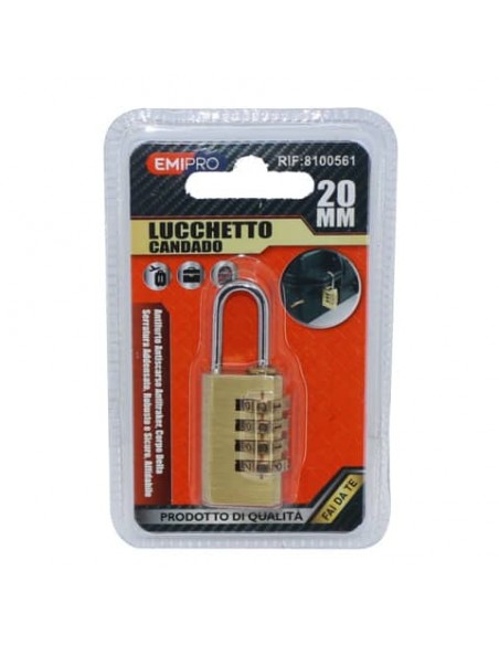 Lucchetto da viaggio in ottone Emi con combinazione a 4 cifre - 20x35 mm - 8100561