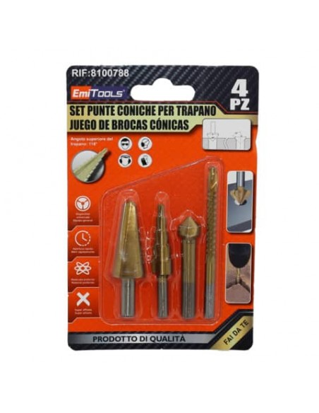 Punte coniche Emi per ferro/alluminio conf. da 4 pezzi - 8100788