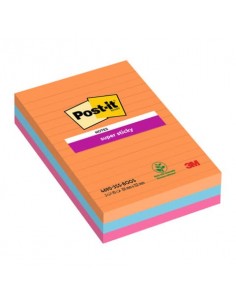 Foglietti Post-it® Super Sticky XXL Bangkok a righe assortiti conf. 3 blocchetti da 90 ff - 4690-SS3BGK-EU