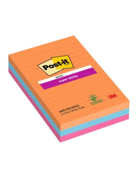Foglietti Post-it® Super Sticky XXL Bangkok a righe assortiti conf. 3 blocchetti da 90 ff - 4690-SS3BGK-EU