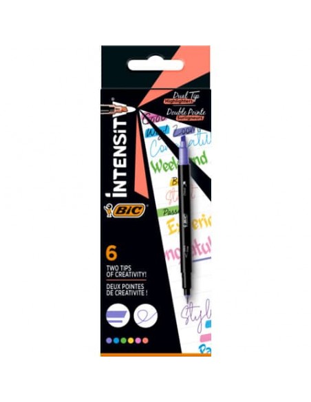 Evidenziatore con Fineliner BIC Intensity Dual Tip - assortiti - conf. 6 pz - 503828