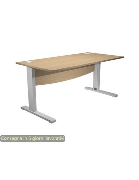 Scrivania piano rovere 180x80xH.73 cm con Modesty Panel gamba a L in metallo grigio alluminio Flex URB/V-180 + MOD/C