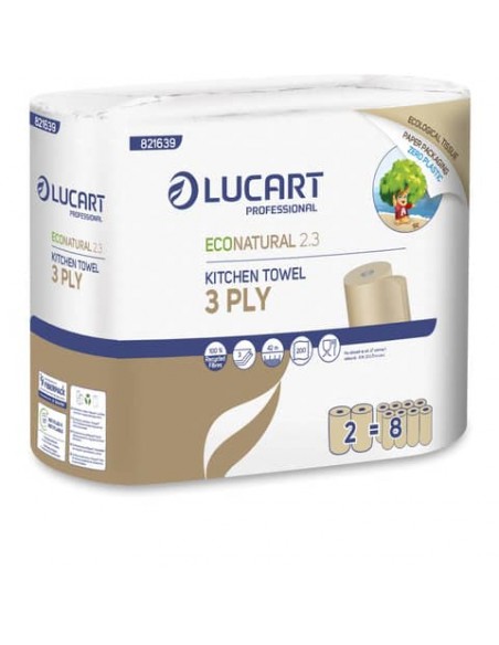 Rotoli asciugatutto 3 veli Econatural Lucart Professional  2.3 Conf. 2 rotoli - 821639