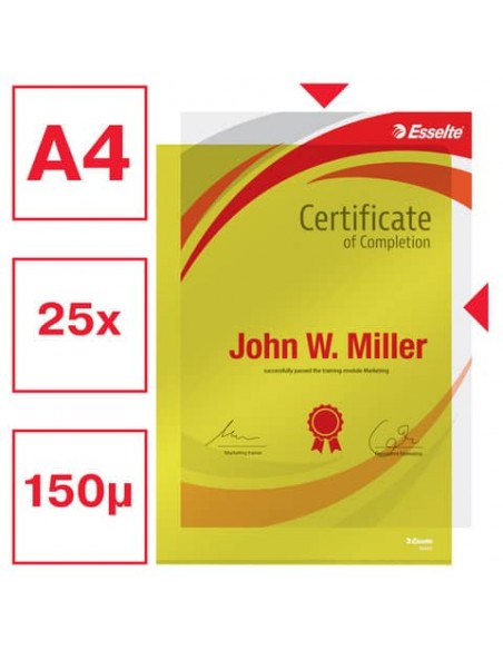 Cartella in presspan a tre lembi con elastico Esselte C41 formato 25x35 cm conf. da 5 pezzi Esselte rosso -