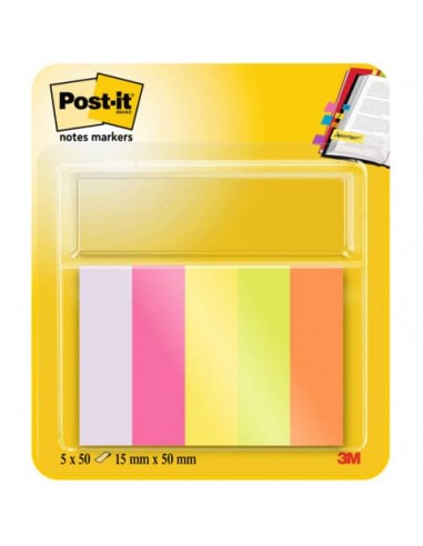 Segnapagina removibili in carta Post-it® Notes Markers neon assortiti 5 blocchetti da 100 fogli - 670-5