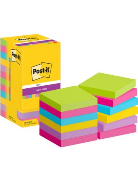 Foglietti Post-it® Super Sticky Notes 76x76 mm assortiti conf. 12 blocchetti da 90 ff - 654-12SS-UC