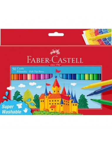 Pennarelli Faber-Castell Castello Superlavabili punta fine 3 mm assortiti astuccio in cartone 50 pezzi - 554204