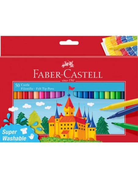 Pennarelli Faber-Castell Castello Superlavabili punta fine 3 mm assortiti astuccio in cartone 50 pezzi - 554204