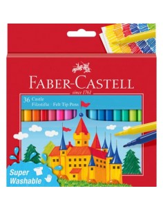 Pennarelli Faber-Castell Castello Superlavabili punta fine 3 mm assortiti astuccio in cartone 36 pezzi - 554203