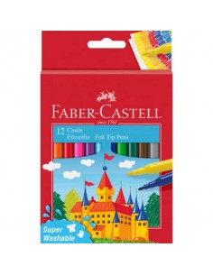 Pennarelli Faber-Castell Castello Superlavabili punta fine 3 mm assortiti astuccio in cartone 12 pezzi - 554201