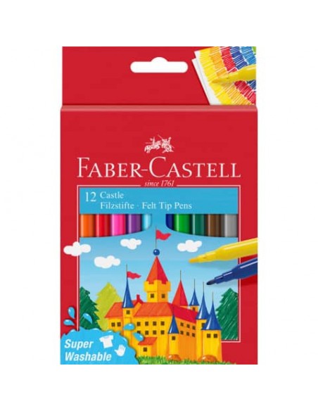 Pennarelli Faber-Castell Castello Superlavabili punta fine 3 mm assortiti astuccio in cartone 12 pezzi - 554201