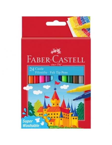 Pennarelli Faber-Castell Castello Superlavabili punta fine 3 mm assortiti astuccio in cartone 24 pezzi - 554202