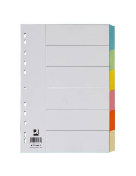 Divisori colorati Q-Connect con indice scrivibile formato A4 in cartoncino manilla - 6 fogli - KF00187