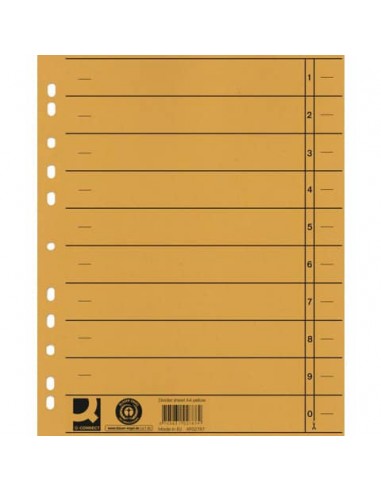 Separatore per archivio con perforazione universale Q-Connect 24x30 cm 230 g/m² giallo  conf. da 100 - KF02787
