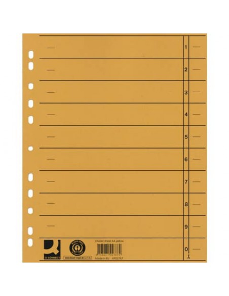 Separatore per archivio con perforazione universale Q-Connect 24x30 cm 230 g/m² giallo  conf. da 100 - KF02787