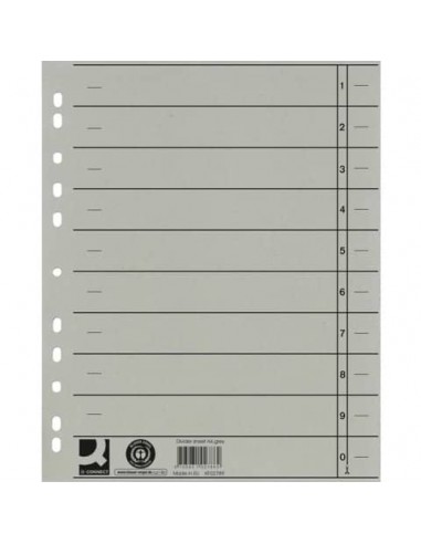 Separatore per archivio con perforazione universale Q-Connect 24x30 cm 230 g/m² grigio  conf. da 100 - KF02789