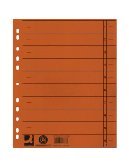 Separatore per archivio con perforazione universale Q-Connect 24x30 cm 230 g/m² arancio  conf. da 100 - KF02790