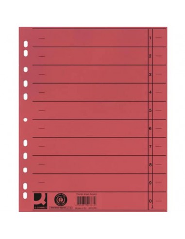 Separatore per archivio con perforazione universale Q-Connect 24x30 cm 230 g/m² rosso  conf. da 100 - KF02791