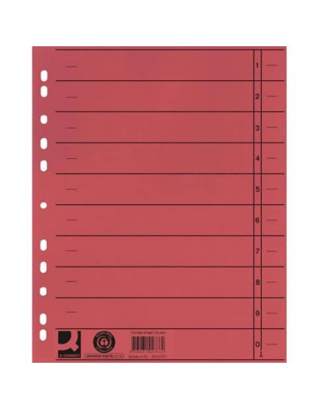 Separatore per archivio con perforazione universale Q-Connect 24x30 cm 230 g/m² rosso  conf. da 100 - KF02791
