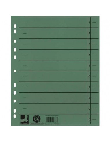 Separatore per archivio con perforazione universale Q-Connect 24x30 cm 230 g/m² verde  conf. da 100 - KF02788