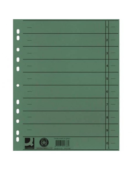 Separatore per archivio con perforazione universale Q-Connect 24x30 cm 230 g/m² verde  conf. da 100 - KF02788