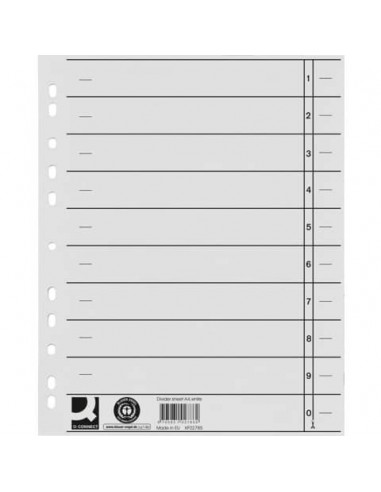 Separatore per archivio con perforazione universale Q-Connect 24x30 cm 230 g/m² bianco  conf. da 100 - KF02785