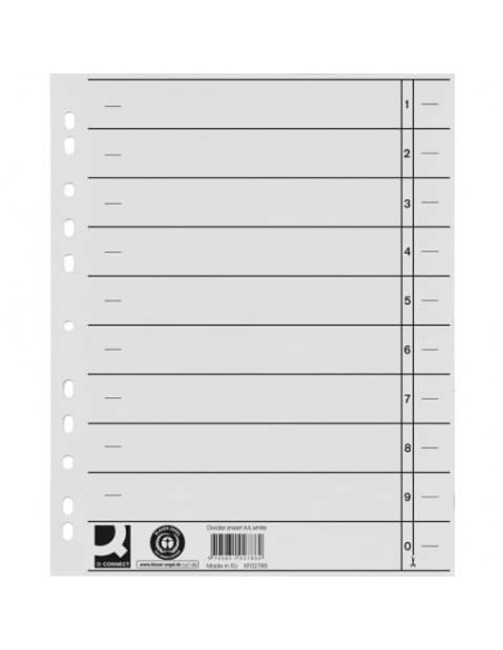 Separatore per archivio con perforazione universale Q-Connect 24x30 cm 230 g/m² bianco  conf. da 100 - KF02785