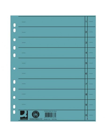 Separatore per archivio con perforazione universale Q-Connect 24x30 cm 230 g/m² blu  conf. da 100 - KF02786