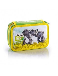 Astuccio a 3 zip Favorit Sweet Puppies con accessori fantasie assortite 13x30x7