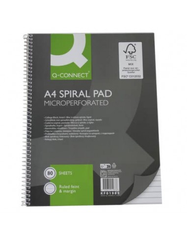 Quaderno spiralato A4 Q-Connect 80 ff righe 9 mm KF01983