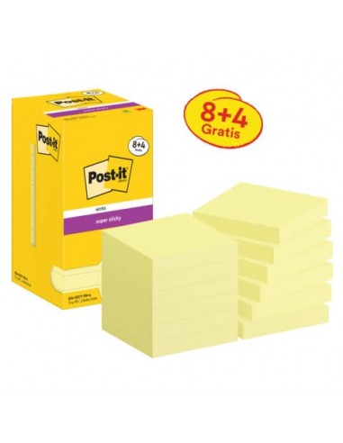 Value pack 8+4 Post-it®Canary Super Sticky 654 giallo - 76x76 mm - 654-SSCY-P8+4