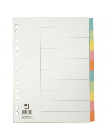 Divisori colorati Q-Connect con indice scrivibile formato A4 in cartoncino manilla - 10 fogli - KF34029