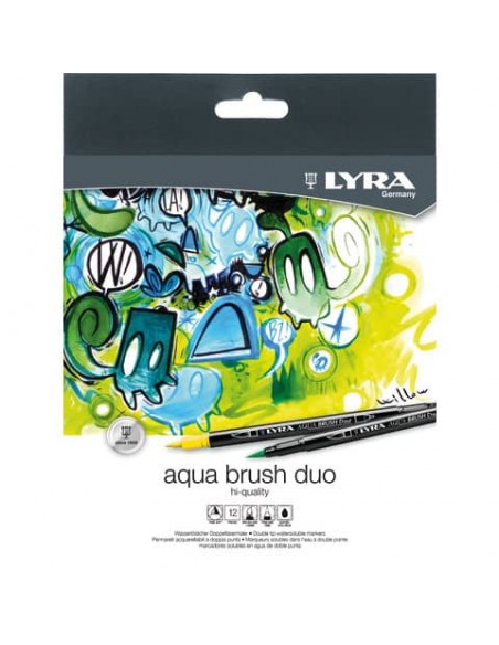 Pennarello punta fine AQUA BRUSH DUO colori assortiti Lyra confezione appendibile 12 pezzi - L6521120