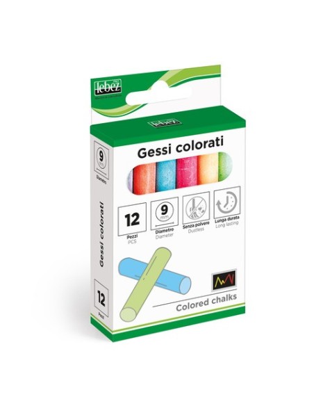 Gessi tondi non polverosi Lebez Ø 9 mm colori assortiti - 20 conf. da 12 gessetti - 515