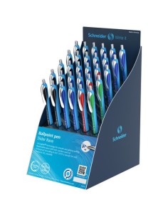 Espositore 30 penne a sfera a scatto ricaricabili Schneider Slider Rave tratto XB - 4 colori assortiti - P304022