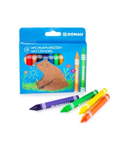 Pastelli a cera permanenti Donau - astuccio appendibile da 12 colori assortiti - 5210300-99