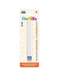 Conf. 12 blister da 3 refill inchiostro cancellabile Lebez blu per penne con cappuccio 0