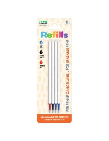 Conf. 12 blister da 4 refill inchiostro cancellabile Lebez blu