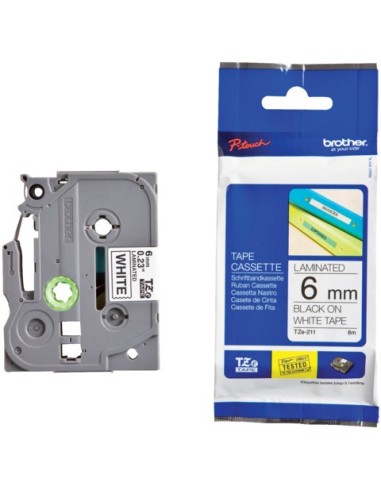 Nastro laminato Brother per etichettarice - 6 mm x 8 m - nero/bianco - TZe-211