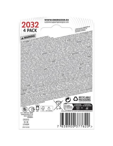 Batterie al litio a bottone Energizer Lithium BP4 3V 235 mAh CR2032 - conf. 4 pz rossa - E304127202