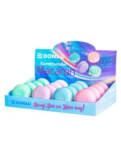 Espositore 16 correttori a nastro a forma di macarons Donau 5 mm x 6 m in 4 colori assortiti - 330410916