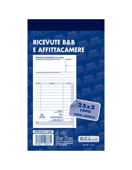 Blocco ricevute B&B e affittacamere O.C.L. 25x2 copie - conf. 10 blocchi - 9